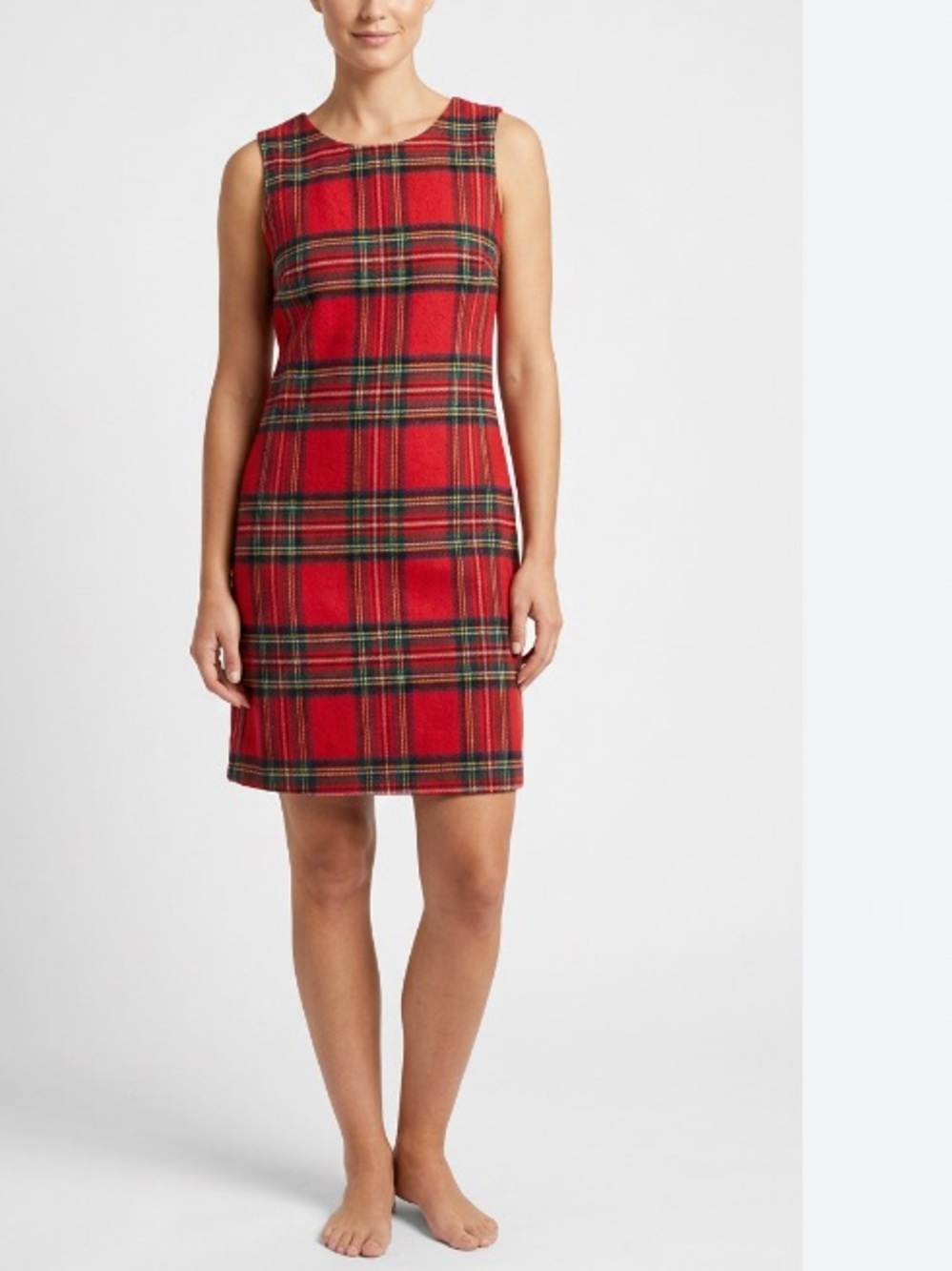 Red Plaid Wool Tartan Sleeveless Shift Dress Sz L Women